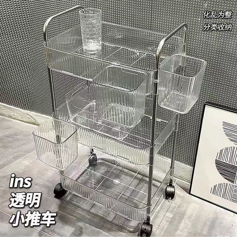 acrylic trolley rack bedside snack bedroom floor bookshelf mobile multi-layer cosmetics storage shelf