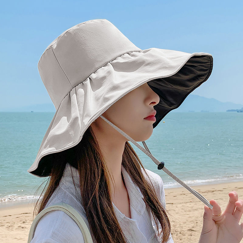 upf50 + bucket hat uv vinyl sun protective sun hat female summer face cover ultraviolet-proof sun big brim outdoor