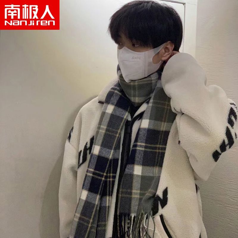 [nanjiren] scarf men‘s winter men‘s and women‘s korean ins shawl students warm-keeping thick checks scarf men‘s