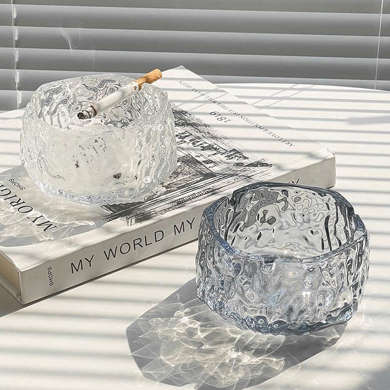 glacier glass ashtray office living room home high-end elegant high-grade ashtrays creative anti-fly ashtray