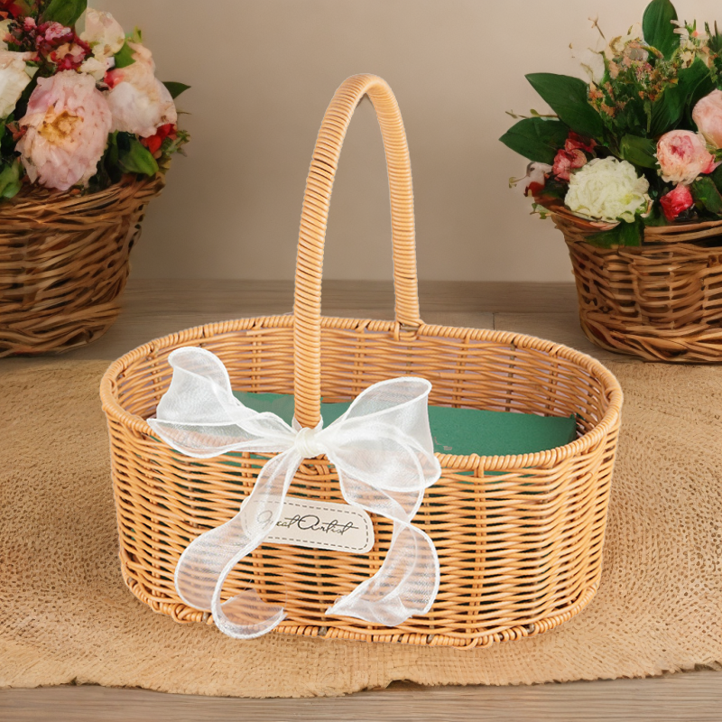 new ins plastic rattan handmade woven flower basket eggs confinement flowers go out internet celebrity diy fashion basket pastoral