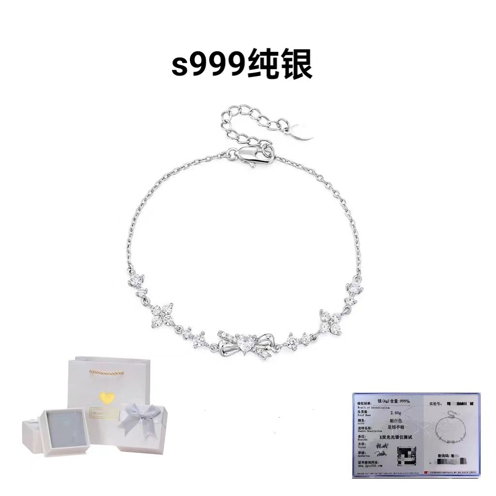 s999 sterling silver shining star bracelet female light luxury minority advanced all-match girlfriend for birthdays and valentine‘s days gift