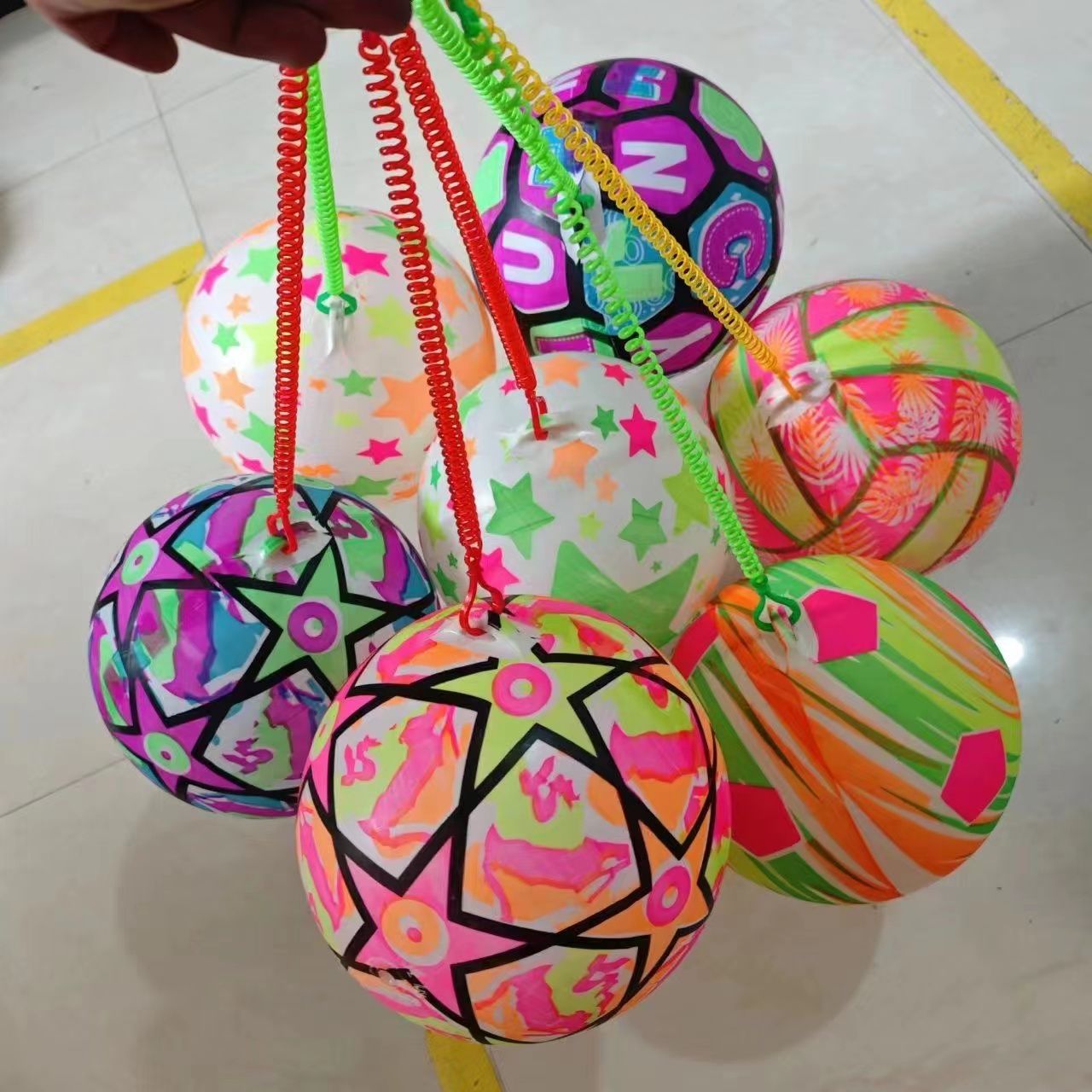 children‘s colorful with rope pat ball chain elastic cartoon ball football watermelon ball gift stall wholesale of small articles