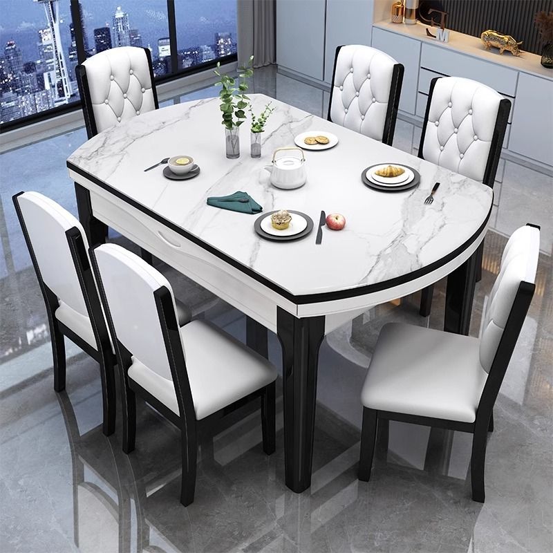 stone plate dining table and chair assemblage zone induction cooker modern simple small apartment folding round table square and round dual-use household dining table