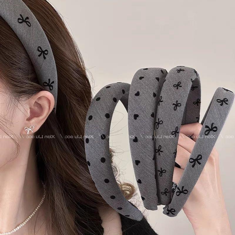 korean style wide-edge bow headband female 2024 new face wash hair band high skull top headband elegant hair pin head accessories