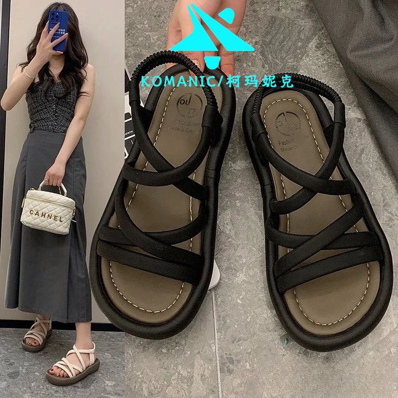 komanic lightweight soft sole non-slip roman sandals women‘s 2024 summer flat shoes all-matching open toe beach sandals