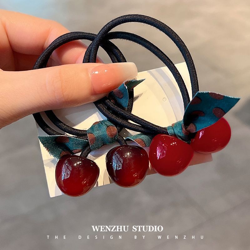 red small cherry hair band high elastic durable hair rope bow headdress tie hair antique chinese style large cherry