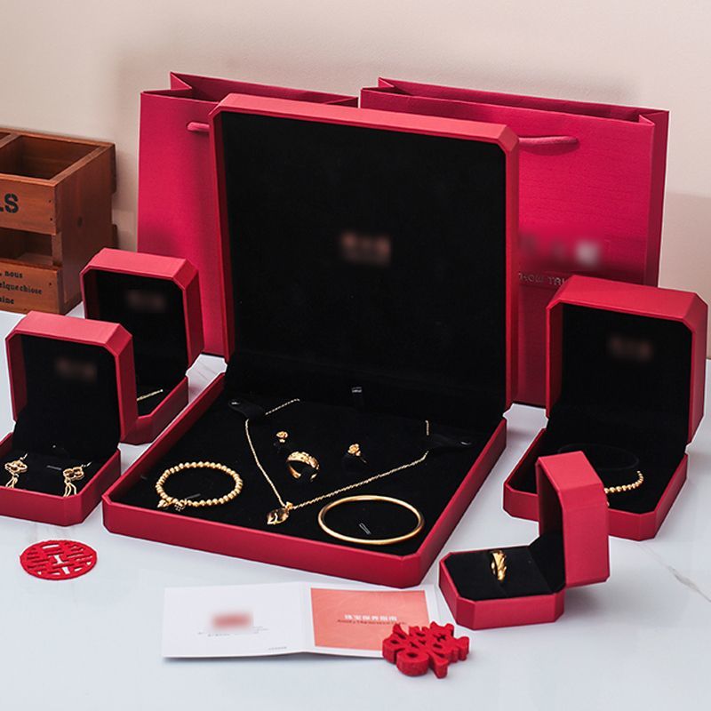 octagonal black velvet jewelry box four gold hardware box engagement ring necklace dragon and phoenix bracelet pig-card collar packing box