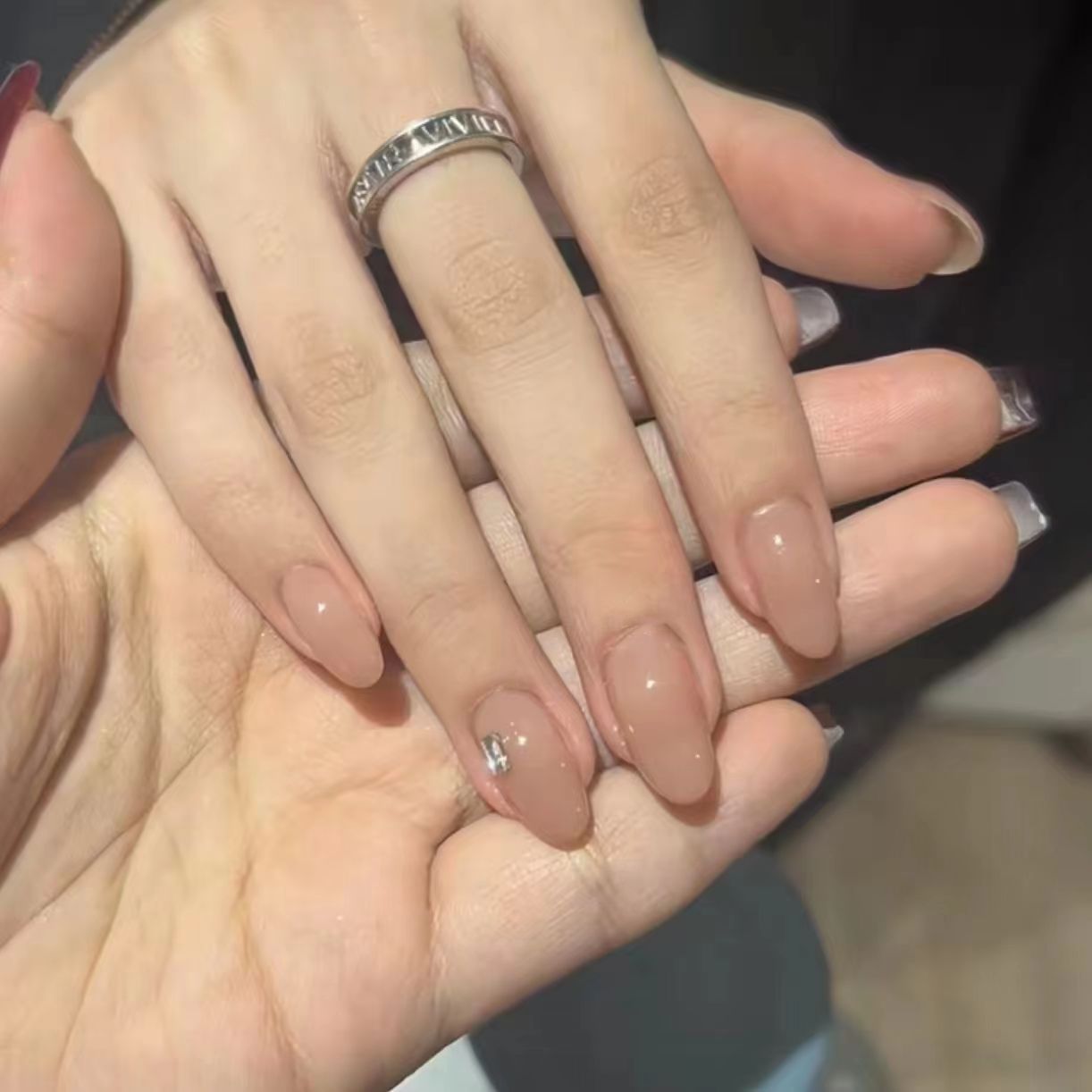 handmade wear nail simple huafei touch face ice transparent nude color with diamond fairy high-grade boiled water manicure