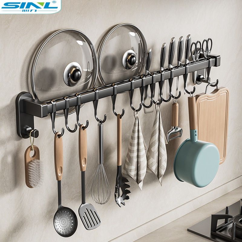 kitchen hook punch-free row hook hanging rod hanging spoon and spatula rack multifunctional storage storage spatula knife holder