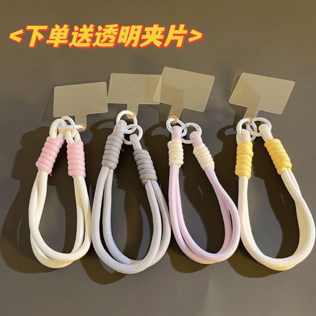 simple ins solid color handmade braided rope short mobile phone lanyard wrist strap keychain ccd camera chain with clip