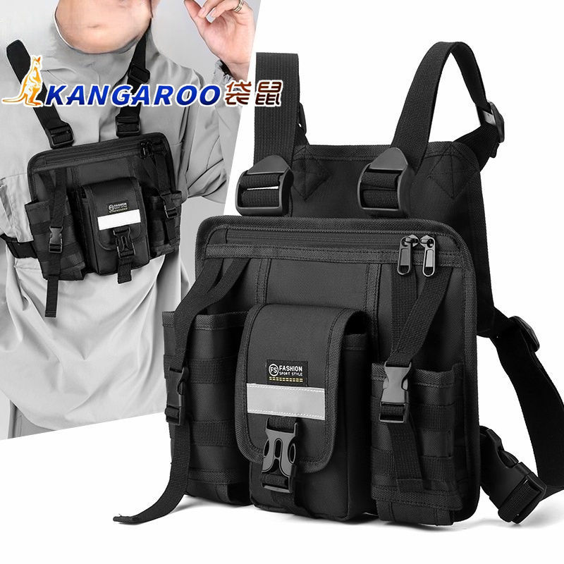 kangaroo fashion brand combat bag functional vest bag casual men‘s bags ins fashion satchel men‘s chest bag carrying backpack