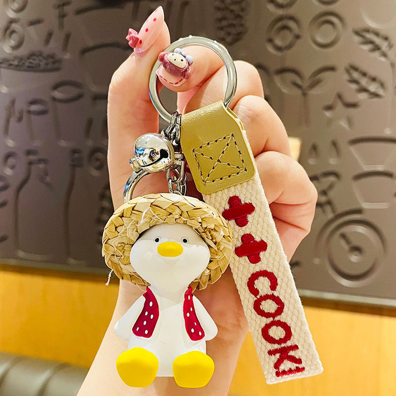 creative cute cartoon straw hat duck series car key ring net red bag bag charm couple pendant exquisite gift