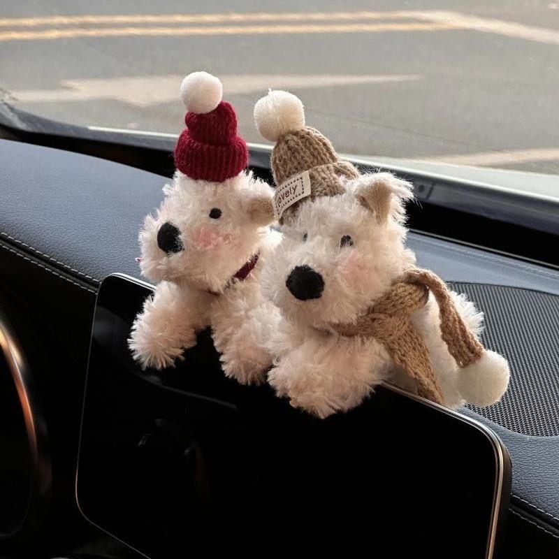 car central control screen decoration west highland car cute dog interior girl car supplies tesla plush doll