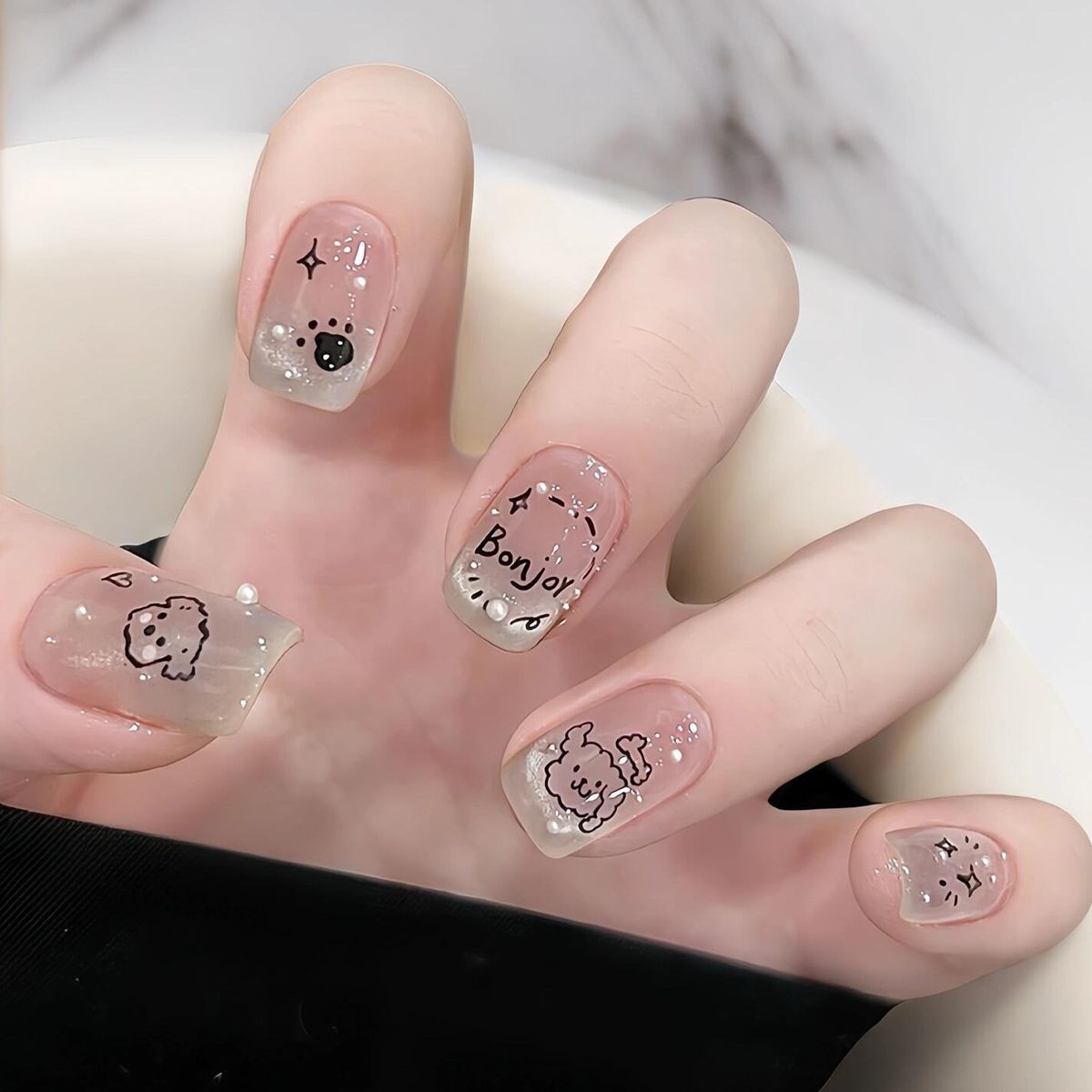 xiaohongshu same style children‘s funny puppy sweet cool nail cartoon lovely heart-shaped ins nail new diy wear nail