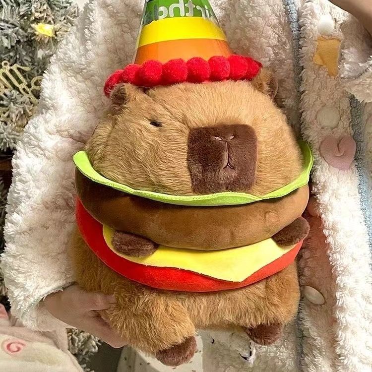 capabala burger water guinea pig plush toy doll cute doll ragdoll on bed birthday gift qixi