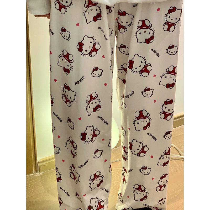 fun style pants ~ korean style weird girl cute cartoon full screen printed home casual pants for women outer wear trousers