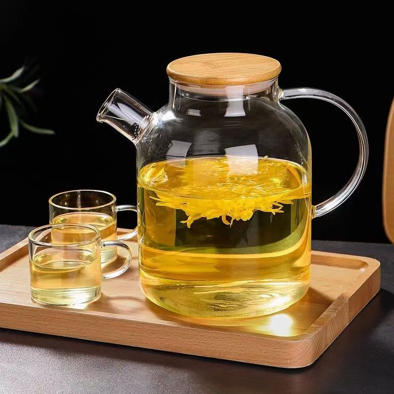 bamboo cover borosilicate heat-resistant glass cold water bottle large capacity cooler household teapot juice cup water cup tea brewing pot