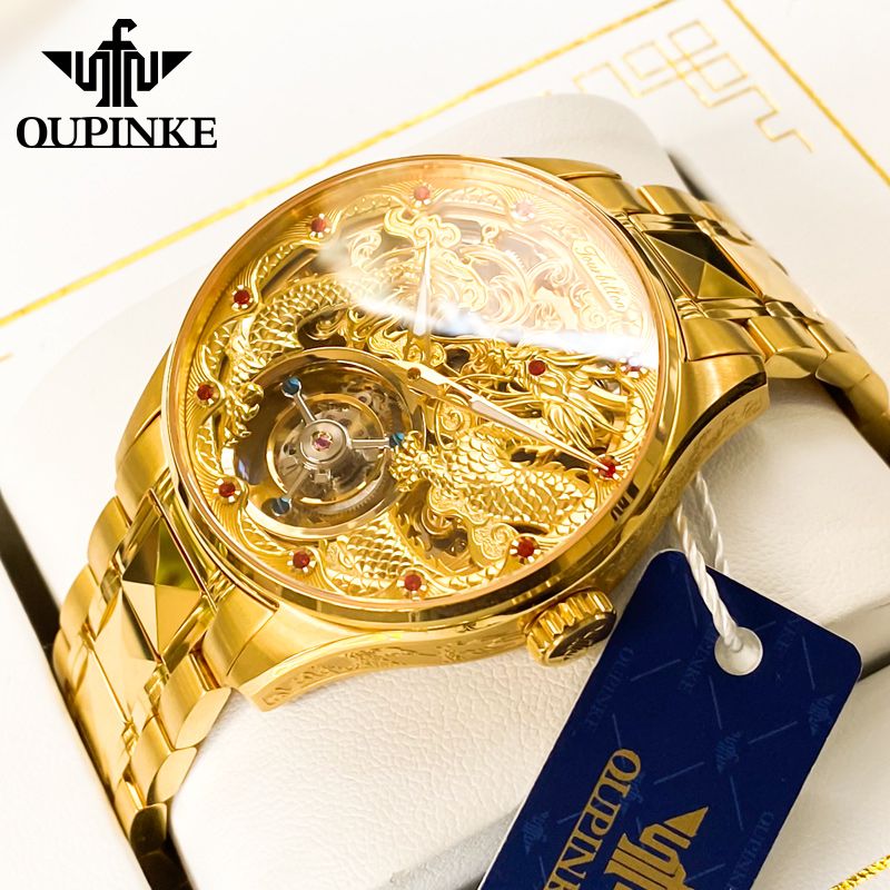 swiss famous brand genuine men‘s watch ten high-grade hollow tourbillon mechanical watch 24k yellow gold famous watch