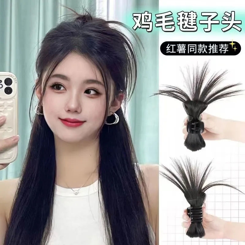 half-tied chicken feather grip shuttlecock head artificial hair hair ring sweet cool hot girl fountain high ponytail lazy chicken coop hair bag