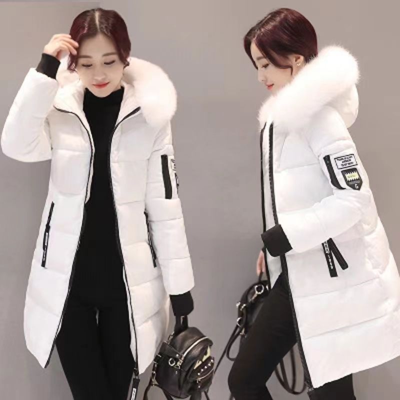 women‘s cotton-padded jacket mid-length 2024 new korean style cotton-padded coat women‘s mid-length slim fit slimming big fur collar cotton coat jacket trendy