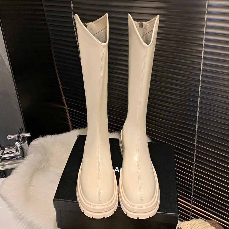 boots women‘s 2024 autumn and winter new thick bottom small high leg boot back zipper knight below the knee long boots