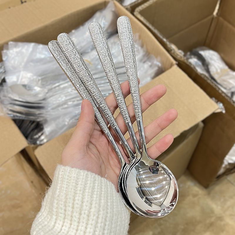 ice pattern spoon thickened stainless steel household adult meal spoon long spoon eating western food spoon student soup spoon spoon