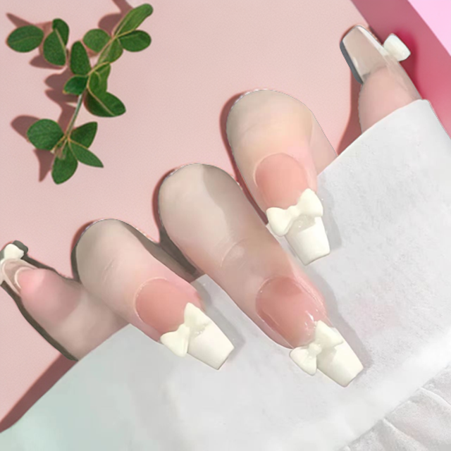 2024 mid-length nail wear cream nail tip bow detachable nail anti-ins fashion manicure implement