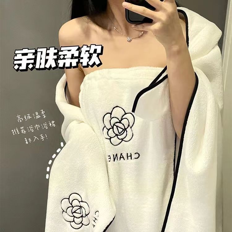 new ins style camellia bath towel women‘s home bath bath skirt wearable and wrapped three-piece set big towel hair-drying cap