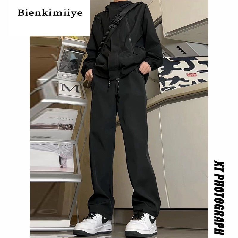 bienkimiiye american soft shell pants men‘s and women‘s waterproof windproof black straight loose cargo pants tide