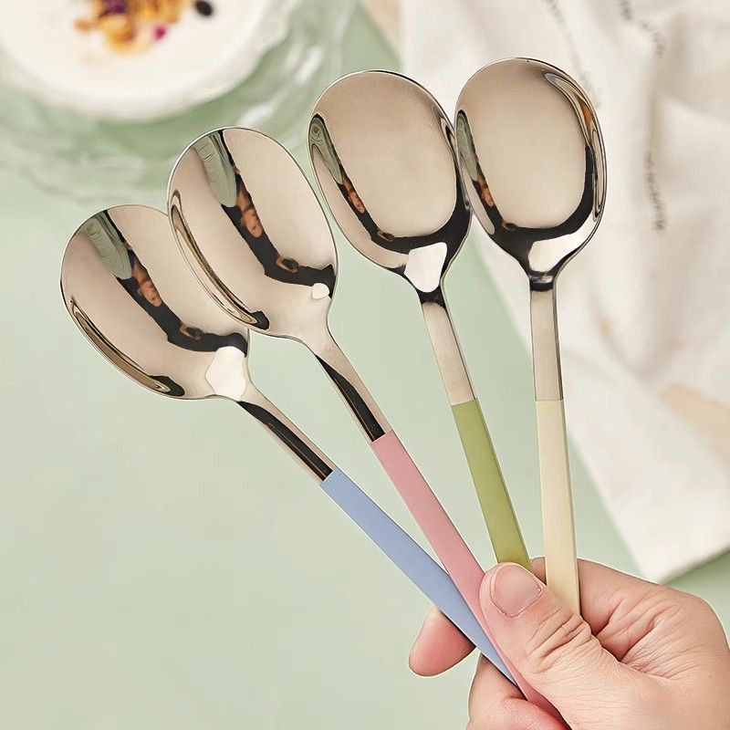 stainless steel 304316 children‘s rice spoon household good-looking long handle ins soup spoon spoon commercial doraemon