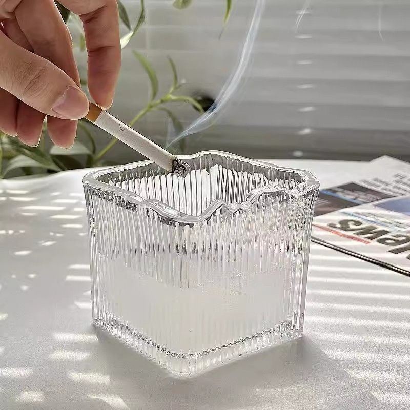 popular simple striped fashion ashtray ins anti-flying anti-smoke home living room high-grade large capacity glass bowl