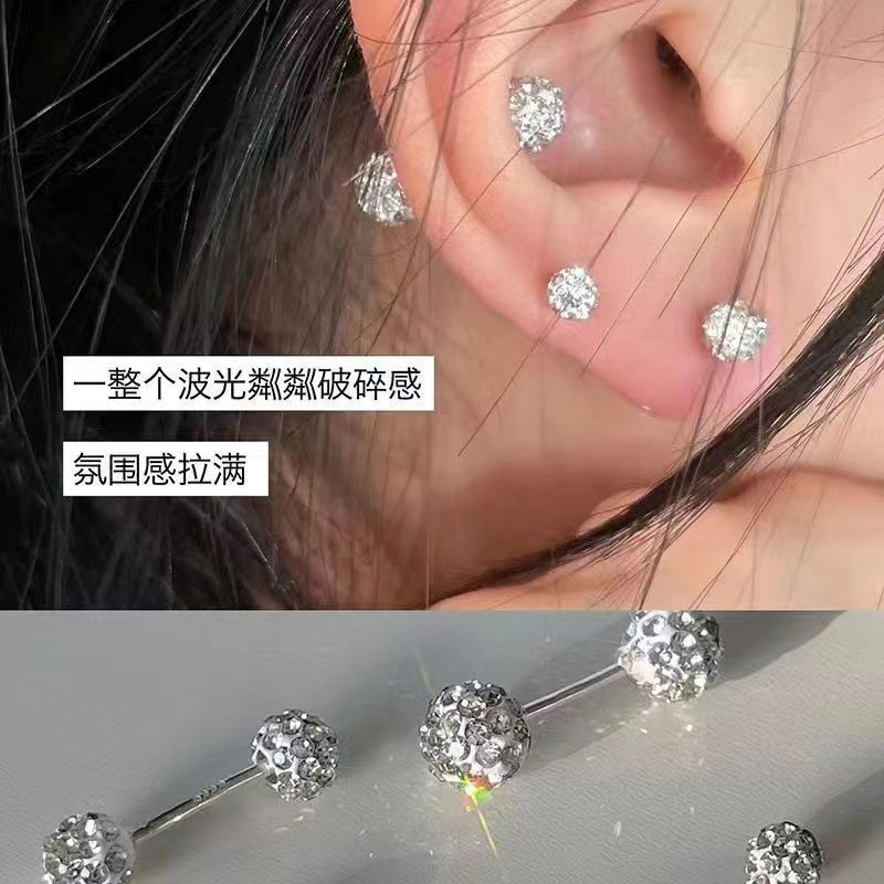 double-headed rhinestone earplug s925 silver thread anti-allergy ear-caring ear bone stud earrings elegant high-grade earrings