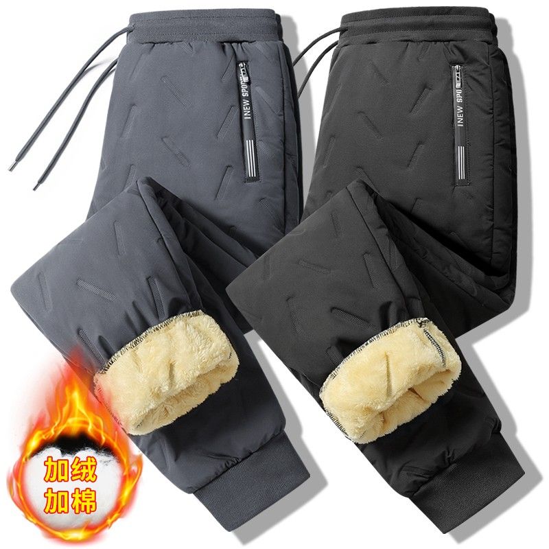 winter lambskin fleece lined padded warm keeping men‘s trousers versatile new plus size dad wear windproof outerwear cotton pants