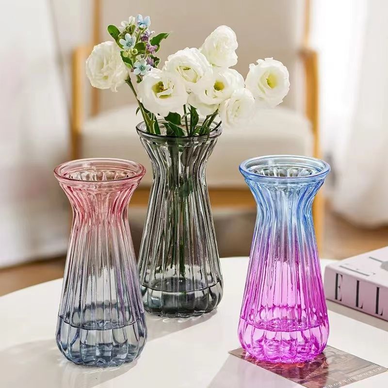 simple modern european style creative glass vase transparent hydroponic flower arrangement rose lily and dracaena sanderiana table decoration