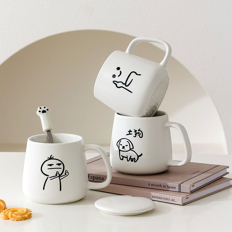 online influencer cute cartoon porcelain couple mug household cup with lid office water glass coffee cup drinking water