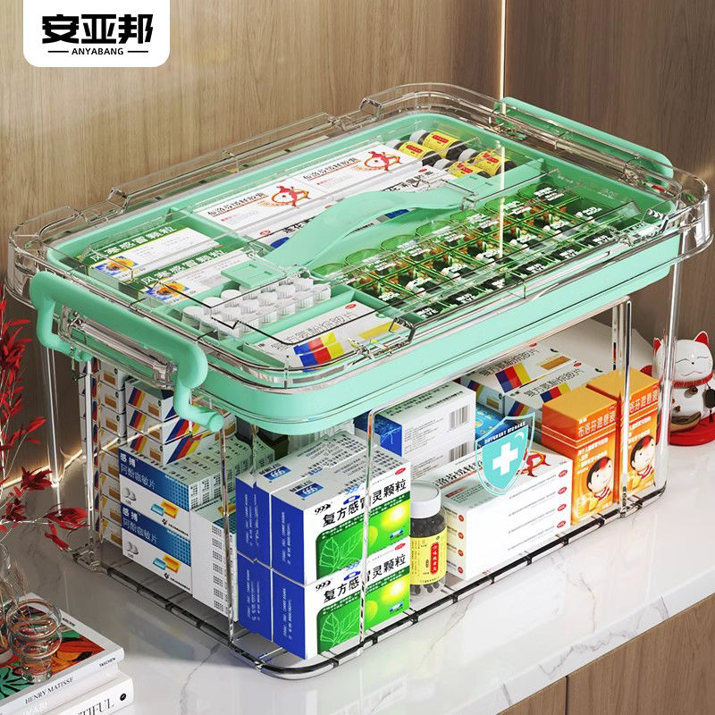 medicine box storage box household portable multi-layer first aid kit family version medicine box large capacity transparent pill box storage box