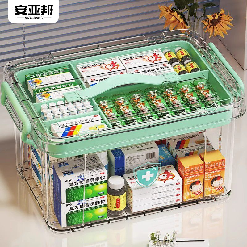 medicine box storage box household portable multi-layer first aid kit household medicine box large capacity transparent pill box storage box