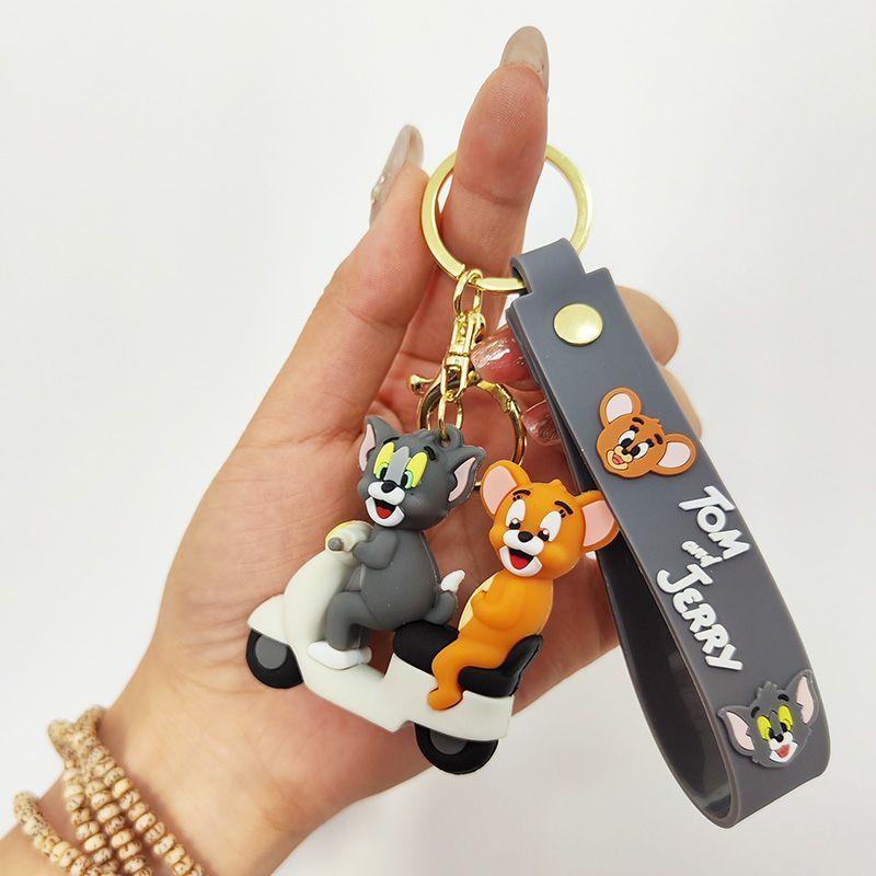 creative cartoon tram  and mouse keychain cute doll couple key chain key ornament schoolbag pendant