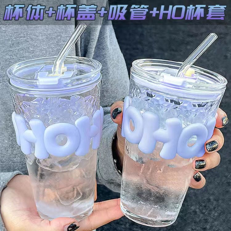 [crazy grab] korean glass internet celebrity double drink cup ins good-looking drinking cup office cup with straw