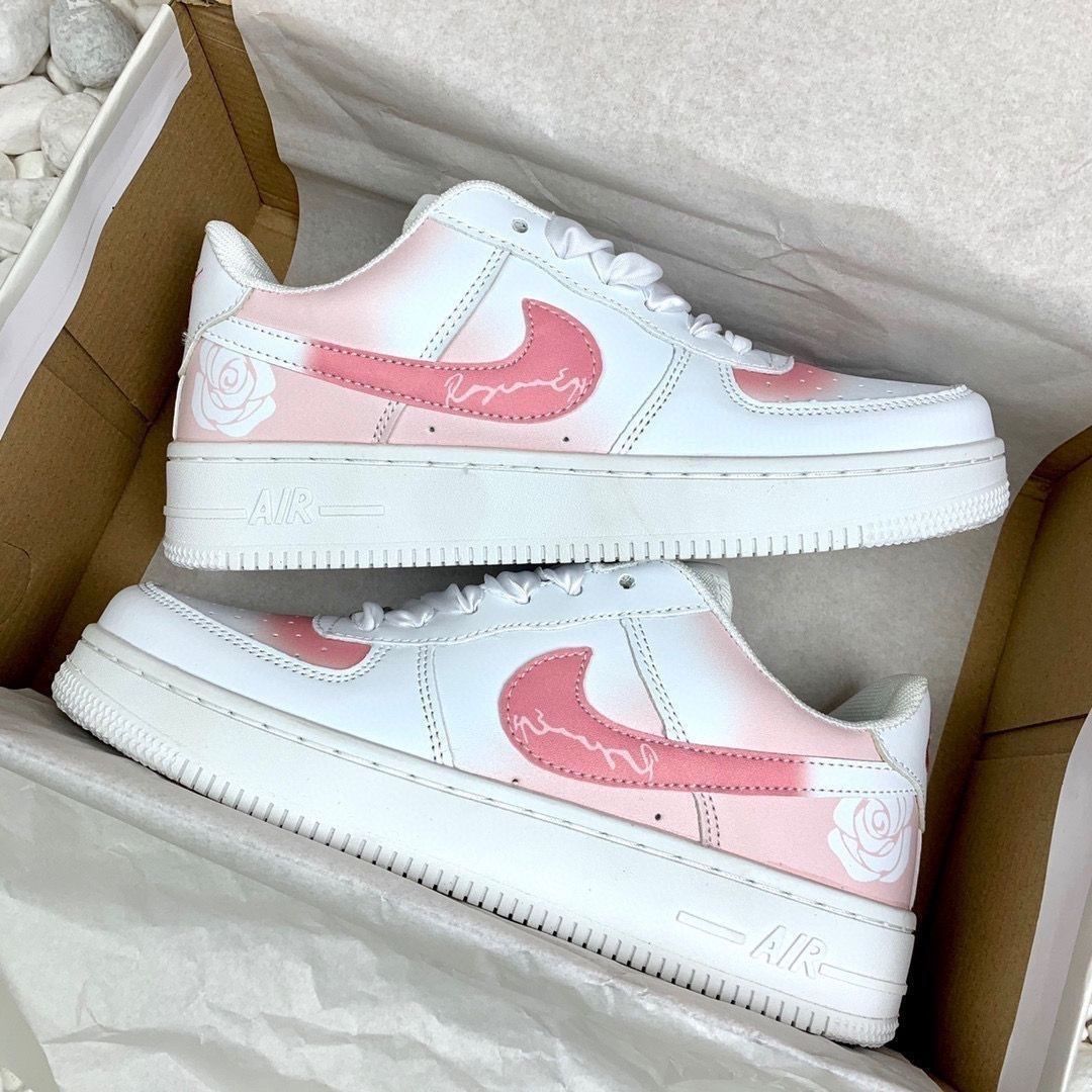 popular af1 air force no. 1 rose name campus unisex trendy romantic silk pink white flat sneakers