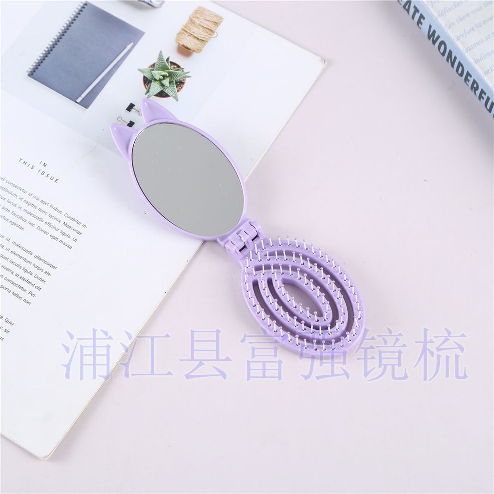 Cute Small Comb Portable Portable Folding with Mirror for Women Only Mini Dense Gear Bangs Massage One-Piece Comb