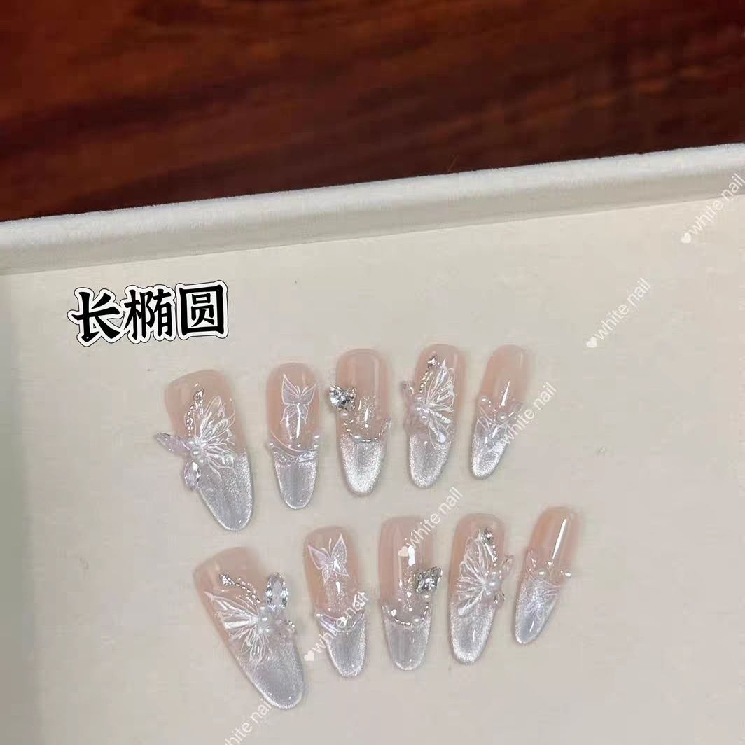 ice crystal moonlight butterfly  eye hand-painted pearl high-grade cool feeling white gentle handmade phototherapy wear nail