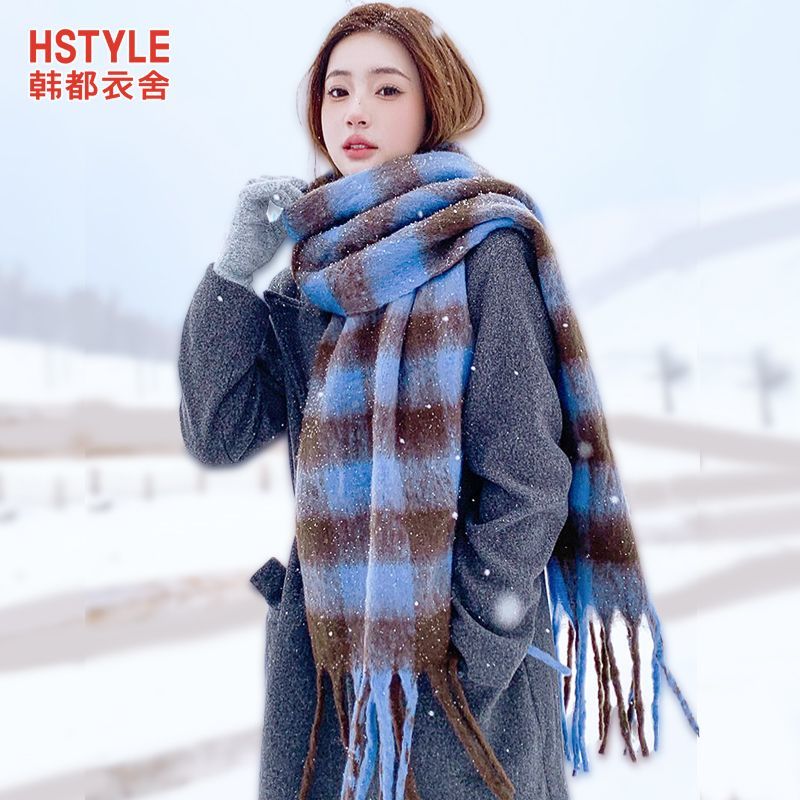 korean style scarf for women， korean style， warm winter， high-grade check pattren all-match scarf， thickened shawl for lovers