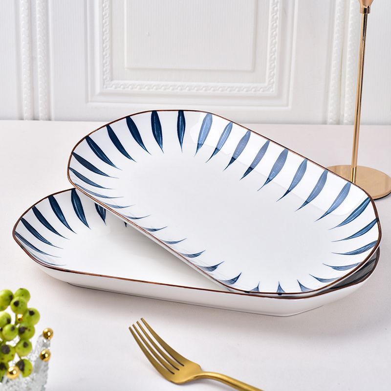 [clearance sale] simple ceramic ins style fish dish household rectangular internet celebrity deep plates plus deep fish plate large