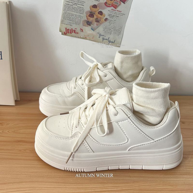 snow lauder white shoes for women 2024 new versatile student big head shoes round toe good-looking thick bottom low-top sneakers