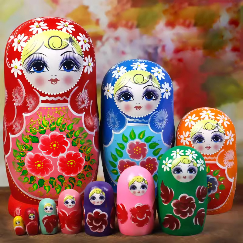 featured russia matryoshka doll 10-layer hand-painted wooden children‘s toy cartoon puppet creative birthday commemorative gift