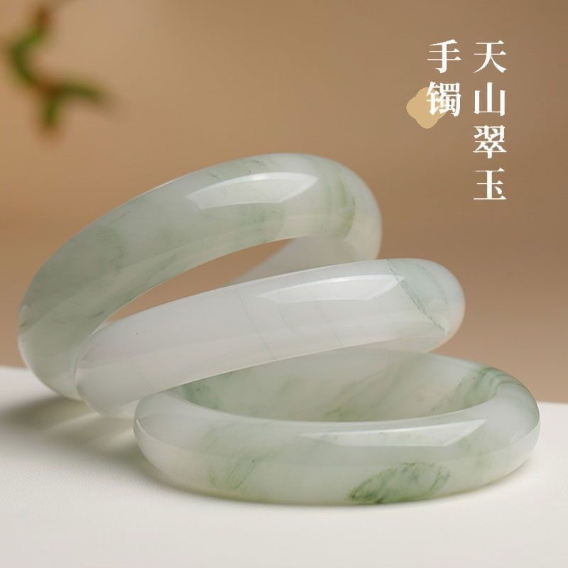 natural xinjiang tianshan cuixue cui floating flowers jade bracelet fashion genuine goods jade bracelet ice-like free shipping with mother