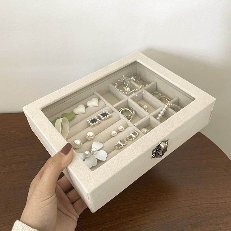 ins dustproof with cover jewelry box anti-oxidation high-end necklace earring ring ornament advanced storage box large capacity