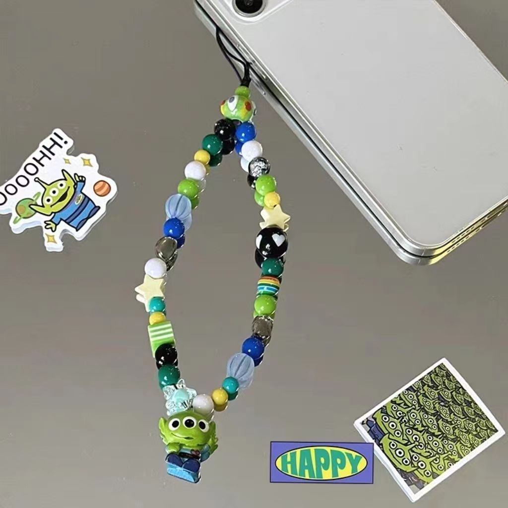 three-eyed alien mobile phone charm wrist lanyard diy beads string chain high-grade pendant camera ornaments cartoon short lanyard c